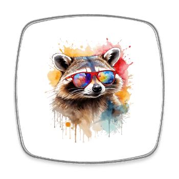 Raccoon Sunglasses Colorful Animal Design Print - Square fridge magnet - white - Front