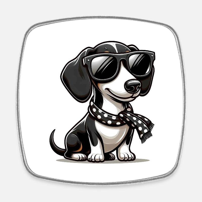 Chien teckel mignon - Magnet carré - blanc