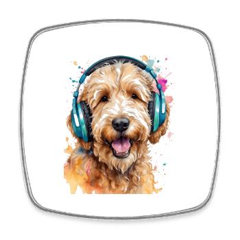 Goldendoodle Headphones Dog Animal Design Print - Square fridge magnet - white - Front