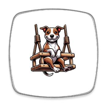 American Staffordshire Terrier auf Schaukel Spielp - Viereckiger Kühlschrankmagnet - Weiß - Vorne