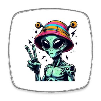 L’extraterrestre montre la paix - Magnet carré - blanc - Devant
