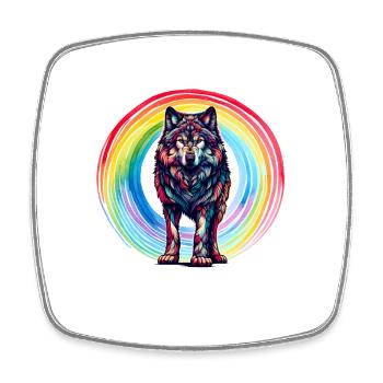 Wolf Wölfe Regenbogen - Viereckiger Kühlschrankmagnet - Weiß - Vorne