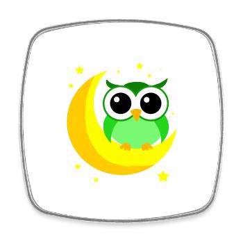 Green Owl On Moon Cartoon Predator Bird Nocturnal - Square fridge magnet - white - Front