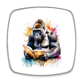 Gorilla Lesen Buch Affe Bunt Tier Design Print - Viereckiger Kühlschrankmagnet - Weiß - Vorne