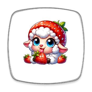 Cute Sheep Lamb Strawberry Fruit Hat Whimsical - Square fridge magnet - white - Front