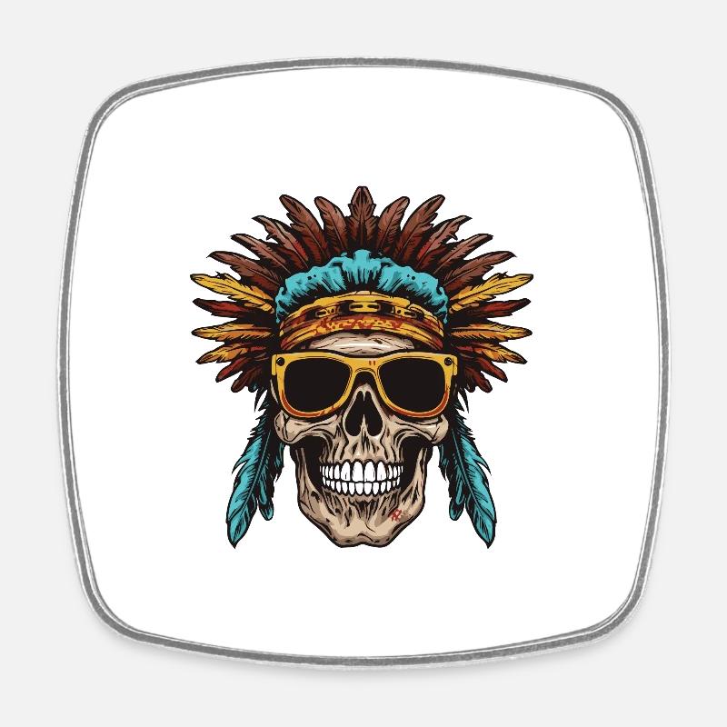 Apache Totenkopf Indianer - Viereckiger Kühlschrankmagnet - Weiß