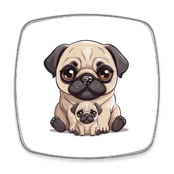 Mops Hund Hunde Mama Kind Baby Hunde - Viereckiger Kühlschrankmagnet - Weiß - Vorne