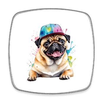 Carlin Snapback Cap Chien Coloré Drôle Design Imprimer - Magnet carré - blanc - Devant