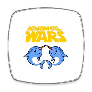 Narwhal Wars Funny Two Cute Deep Sea Creature Pun - Square fridge magnet - white - Front
