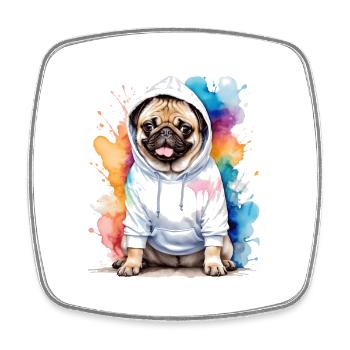 Mops Hoodie Hund Bunt Lustig Tier Design Print - Viereckiger Kühlschrankmagnet - Weiß - Vorne