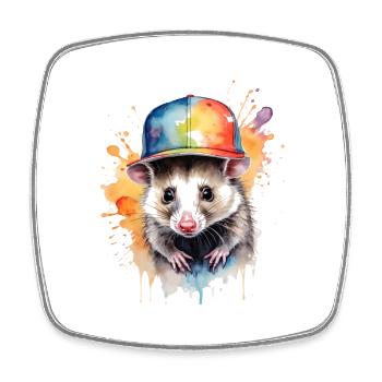 Opossum Snapback Cap Cool Tier Design Print - Square fridge magnet - white - Front