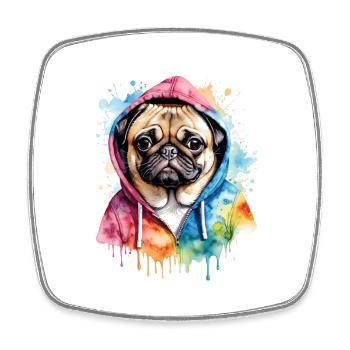 Mops Hoodie Hund Bunt Lustig Tier Design Print - Viereckiger Kühlschrankmagnet - Weiß - Vorne