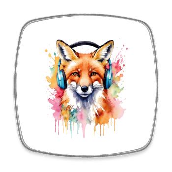 Fuchs Kopfhörer Musik Bunt Tier Design Print - Viereckiger Kühlschrankmagnet - Weiß - Vorne