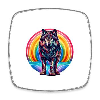 Regenbogen Wolf Wölfe - Viereckiger Kühlschrankmagnet - Weiß - Vorne