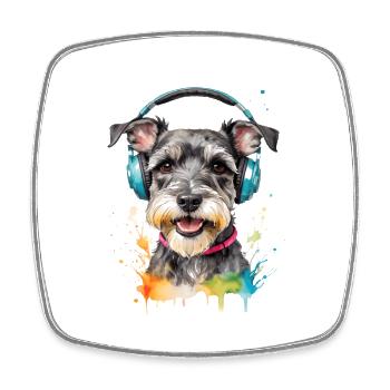 Zwergschnauzer Kopfhörer Hund Lustig Design Print - Viereckiger Kühlschrankmagnet - Weiß - Vorne