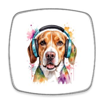 Beagle Headphones Dog Funny Animal Design Print - Square fridge magnet - white - Front