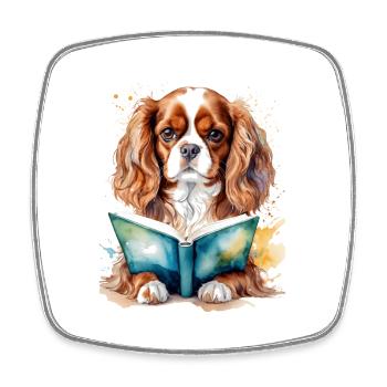 Cavalier King Charles Spaniel Lecture Livre Chien - Magnet carré - blanc - Devant