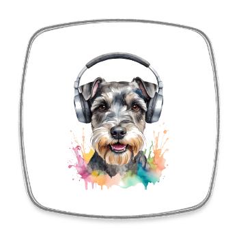 Zwergschnauzer Kopfhörer Hund Lustig Design Print - Viereckiger Kühlschrankmagnet - Weiß - Vorne