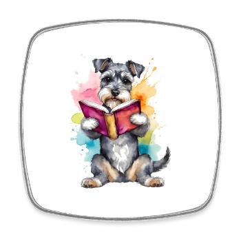 Zwergschnauzer Lesen Hund Lustig Tier Design Print - Viereckiger Kühlschrankmagnet - Weiß - Vorne