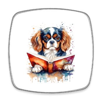 Cavalier King Charles Spaniel Lecture Livre Chien - Magnet carré - blanc - Devant
