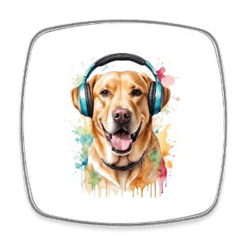 Labrador Retriever Kopfhörer Hund Tier Print - Viereckiger Kühlschrankmagnet - Weiß - Vorne