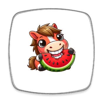 Cooles Pferd mit Wassermelone Sommer Comic - Viereckiger Kühlschrankmagnet - Weiß - Vorne