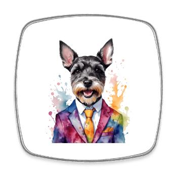 Zwergschnauzer Anzug Hund Lustig Tier Design Print - Viereckiger Kühlschrankmagnet - Weiß - Vorne
