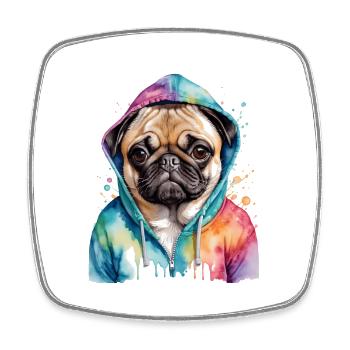 Mops Hoodie Hund Bunt Lustig Tier Design Print - Viereckiger Kühlschrankmagnet - Weiß - Vorne