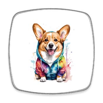 Corgi Hoodie Hund Bunt Lustig Tier Design Print - Viereckiger Kühlschrankmagnet - Weiß - Vorne