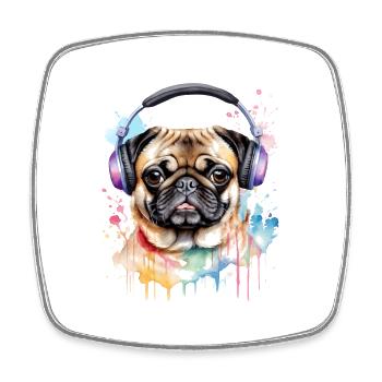 Carlin Casque Chien Coloré Drôle Animal Design Imprimer - Magnet carré - blanc - Devant