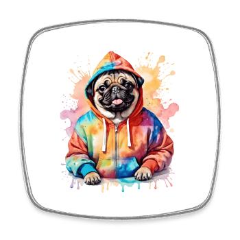 Mops Hoodie Hund Bunt Lustig Tier Design Print - Viereckiger Kühlschrankmagnet - Weiß - Vorne