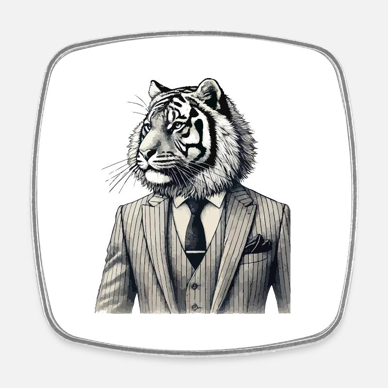Tiger in a suit - Square fridge magnet - white