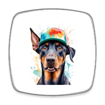 Dobermann Snapback Cap Hund Lustig Design Print - Viereckiger Kühlschrankmagnet - Weiß - Vorne
