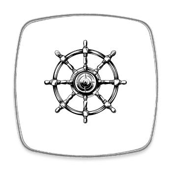 Kapitän Ahoi! Steuerrrad, Ruder, Yacht, Segelboot - Viereckiger Kühlschrankmagnet - Weiß - Vorne