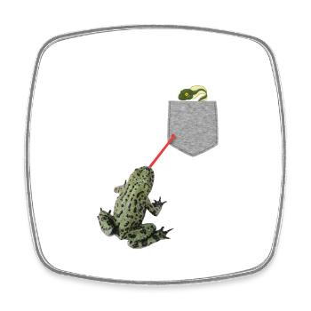 Froschzunge, die nach Kaulquappe in Ihrer Tasche greift - Viereckiger Kühlschrankmagnet - Weiß - Vorne