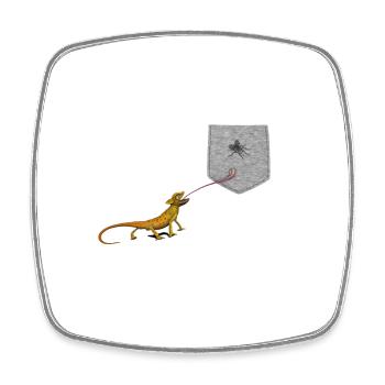 Langue de lézard atteignant pour mouche dans une fausse poche amusante - Magnet carré - blanc - Devant