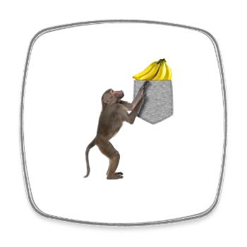 Baboon Monkey Reaching For Banana In Fake Pocket - Square fridge magnet - white - Front