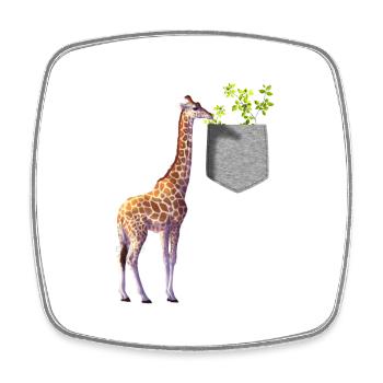 Giraffe Reaching For Branch With Leaves In Pocket - Square fridge magnet - white - Front