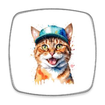 Chat Snapback Cap Coloré Drôle Animal Design Imprimer - Magnet carré - blanc - Devant