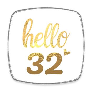 Hello 32 gold - Square fridge magnet - white - Front