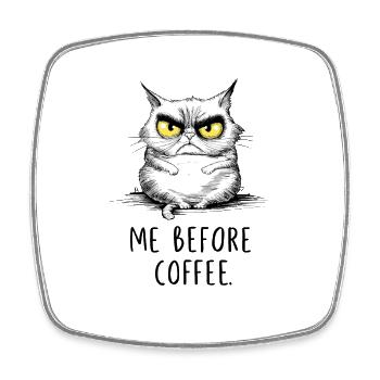 Lustige launische Katze mit Kaffee Illustration - Viereckiger Kühlschrankmagnet - Weiß - Vorne