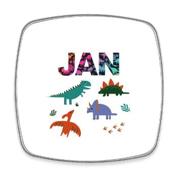 JAN - Schöner Jungen Name mit Dinosaurier - Viereckiger Kühlschrankmagnet - Weiß - Vorne