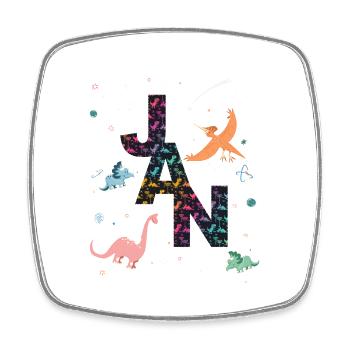 JAN - Beautiful boy name with dinosaur - Square fridge magnet - white - Front