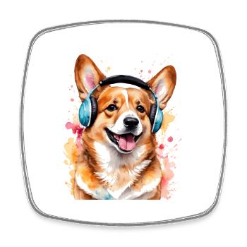 Corgi Casque Chien Coloré Drôle Animal Design Imprimer - Magnet carré - blanc - Devant