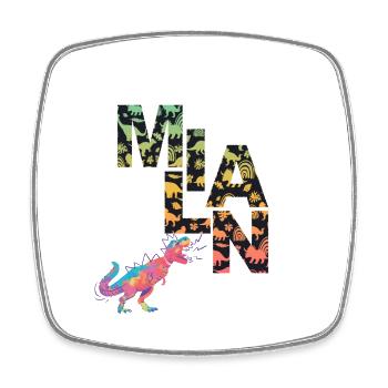 MILAN - Beau prénom de garçon avec dinosaure - Magnet carré - blanc - Devant