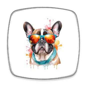 Bouledogue Français Lunettes de soleil Frenchie Dog - Magnet carré - blanc - Devant