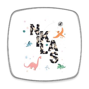 NIKLAS - Schöner Jungen Name mit Dinosaurier - Viereckiger Kühlschrankmagnet - Weiß - Vorne