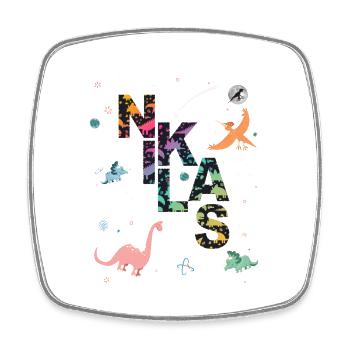 NIKLAS - Beautiful boy name with dinosaur - Square fridge magnet - white - Front