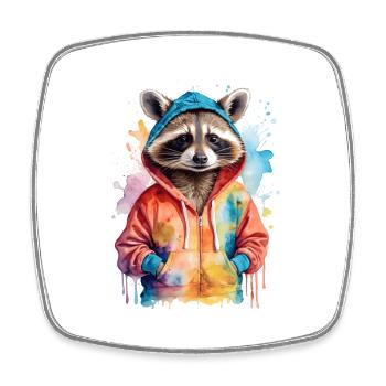 Raccoon Hoodie Colorful Funny Animal Design Print - Square fridge magnet - white - Front