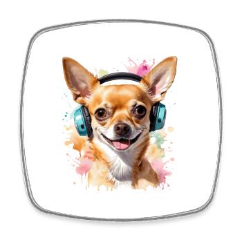 Chihuahua Kopfhörer Hund Lustig Tier Design Print - Viereckiger Kühlschrankmagnet - Weiß - Vorne
